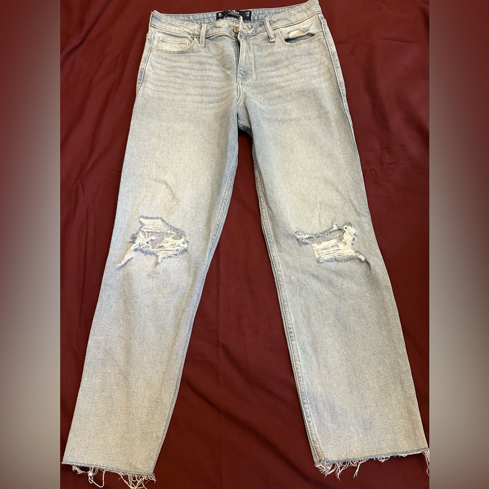 Hollister High Rise Crop Slim straight jeans Light Blue Ripped